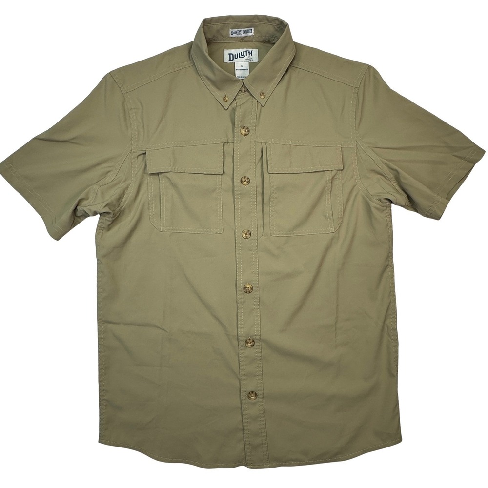 Duluth Trading Co Standard Fit Short Sleeve Button Up Shirt Khaki Mens Size S